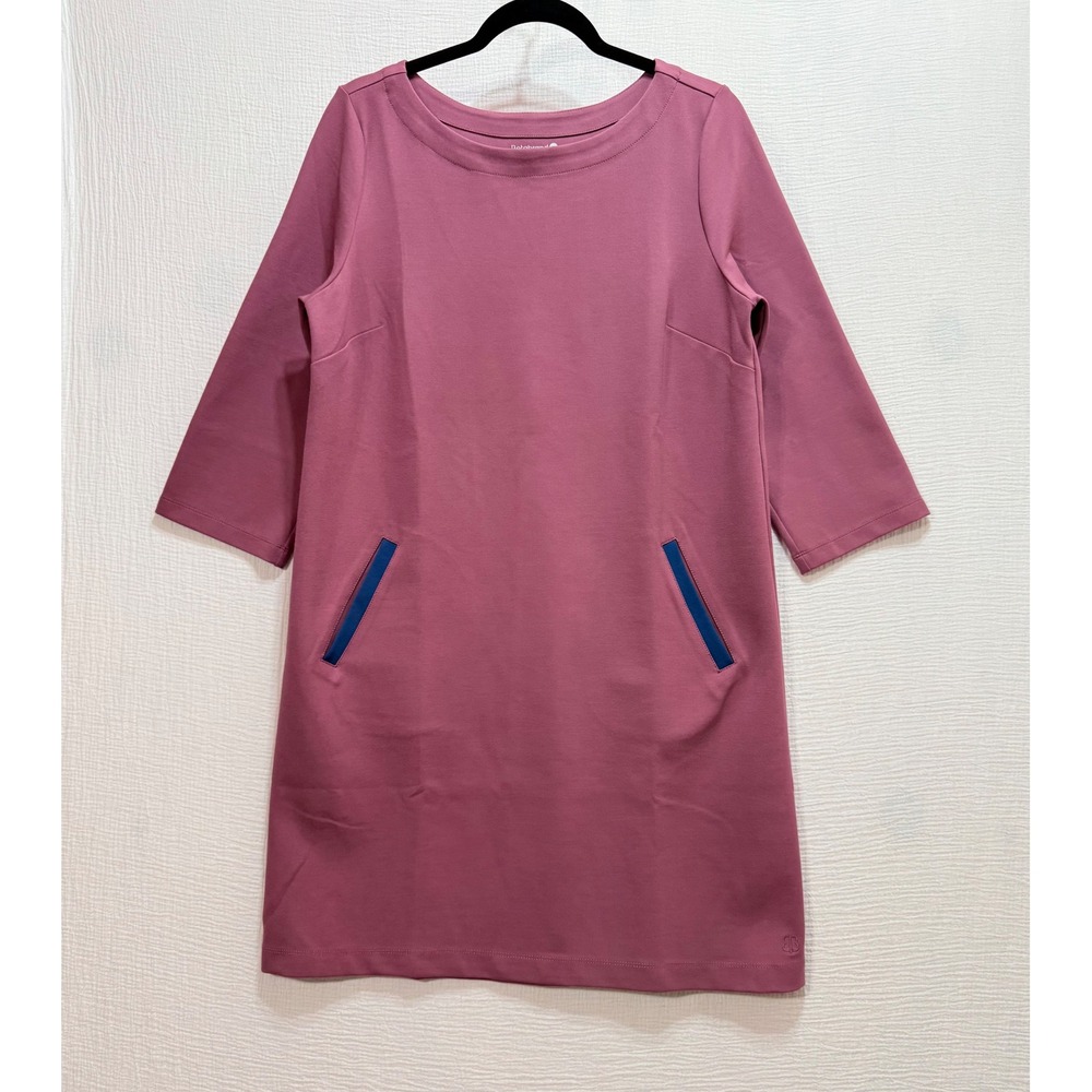 Betabrand Shift Dress Womens M Mauve Pink 3/4 Sleeve Boat Neck Pocket Minimalist